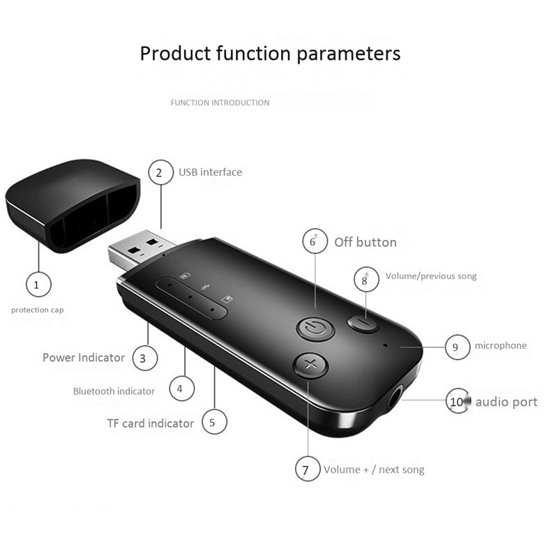 OPQ-USB Dual Output Bluetooth Adapter 5.0 Wireless Bluetooth 6-In-1 o Receiver Transmitter Suitable for Car Computer TV