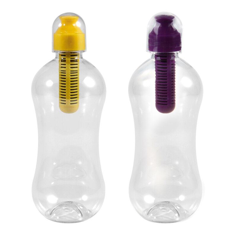 2X550Ml Outdoor Water Bobble Hydratatie Filter Fles Gefilterd Drinken, Paars & Geel