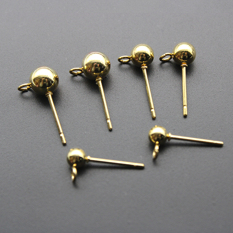 Boucles d'oreilles chirurgicales en acier inoxydable, 20 pièces, boule ronde de 3 4 6mm, tige de goujon avec boucle adaptée aux femmes, bricolage, accessoires de fabrication de bijoux: green / Couleur or