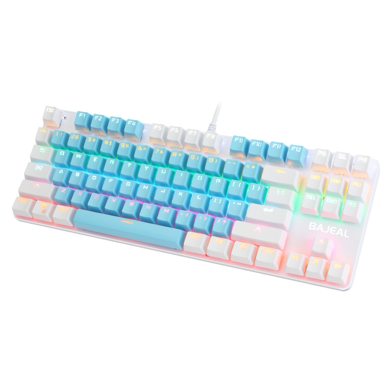 87 Key Gaming Mechanical Keyboard Doubleshot Keycaps Blue Axis Office Business Mechanical Keyboard for Notebook Tablet Computer: 3C250BlueWhite