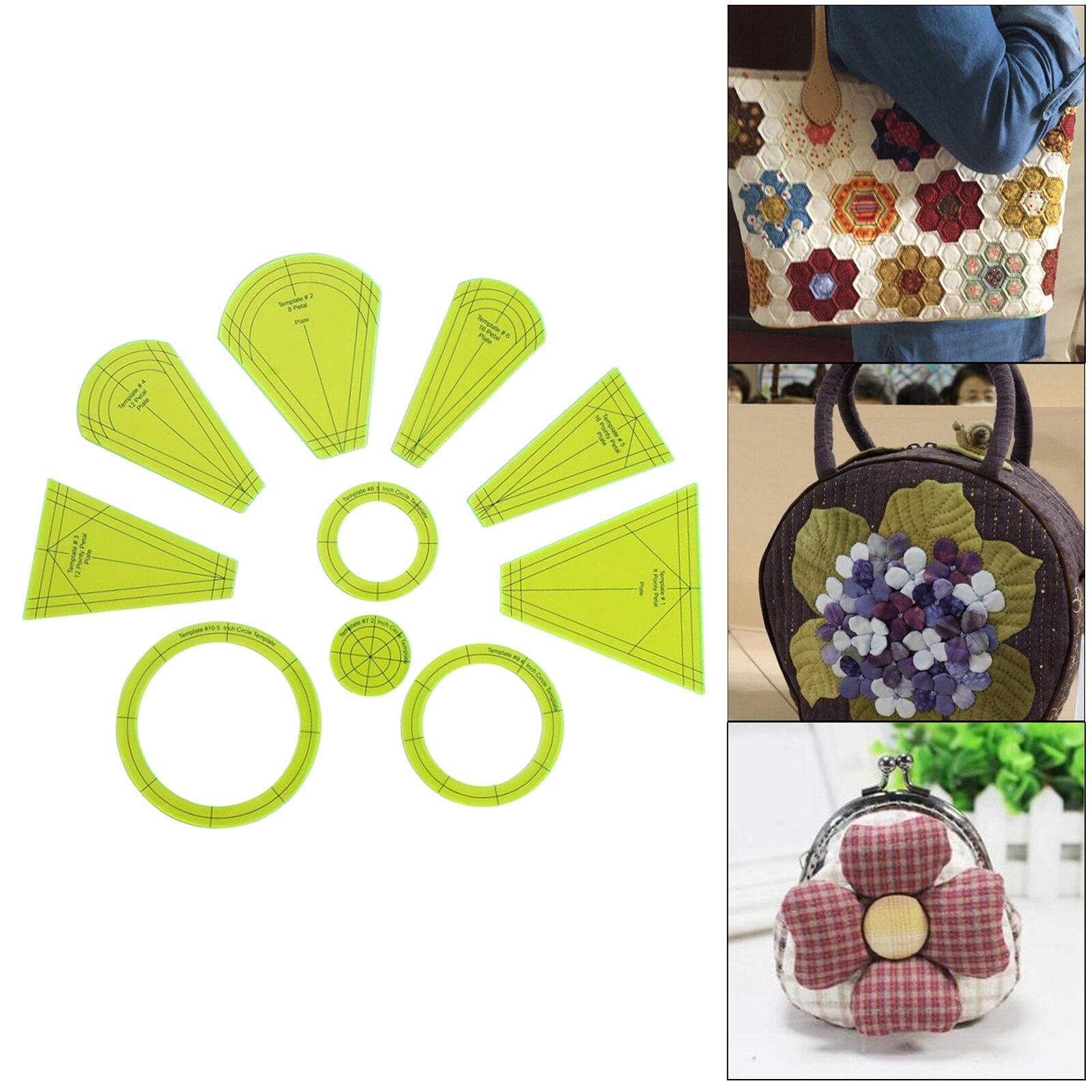 10Pcs Regular Dresden Plate Template Patchwork Frames Ruler Dressmaking DIY