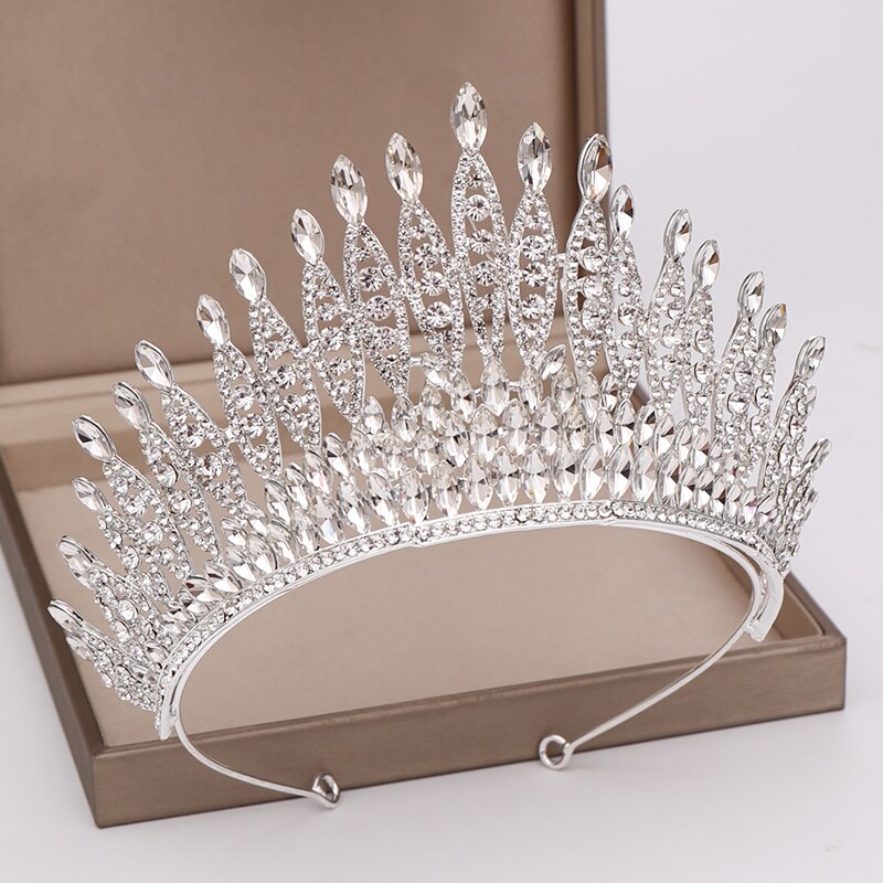 Trendy Zilver Kleur Rhinestone Crystal Queen Big Crown Bridal Tiara Vrouwen Beauty Pageant Bruids Haar Accessoires Sieraden