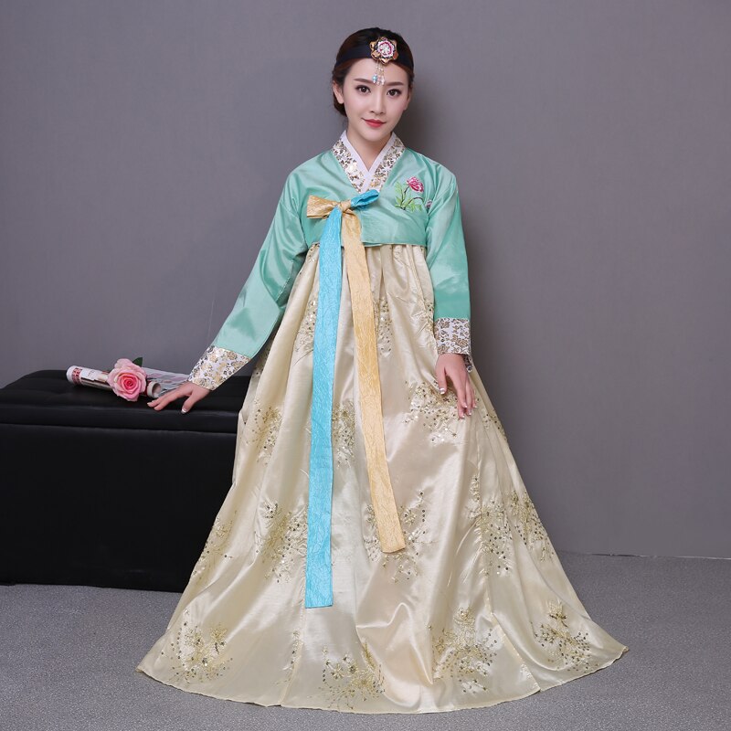 Costume traditionnel coréen hanbok à paillettes, costume de palais coréen pour femme, robe hanbok, vêtements de danse nationale pour spectacle sur scène 89