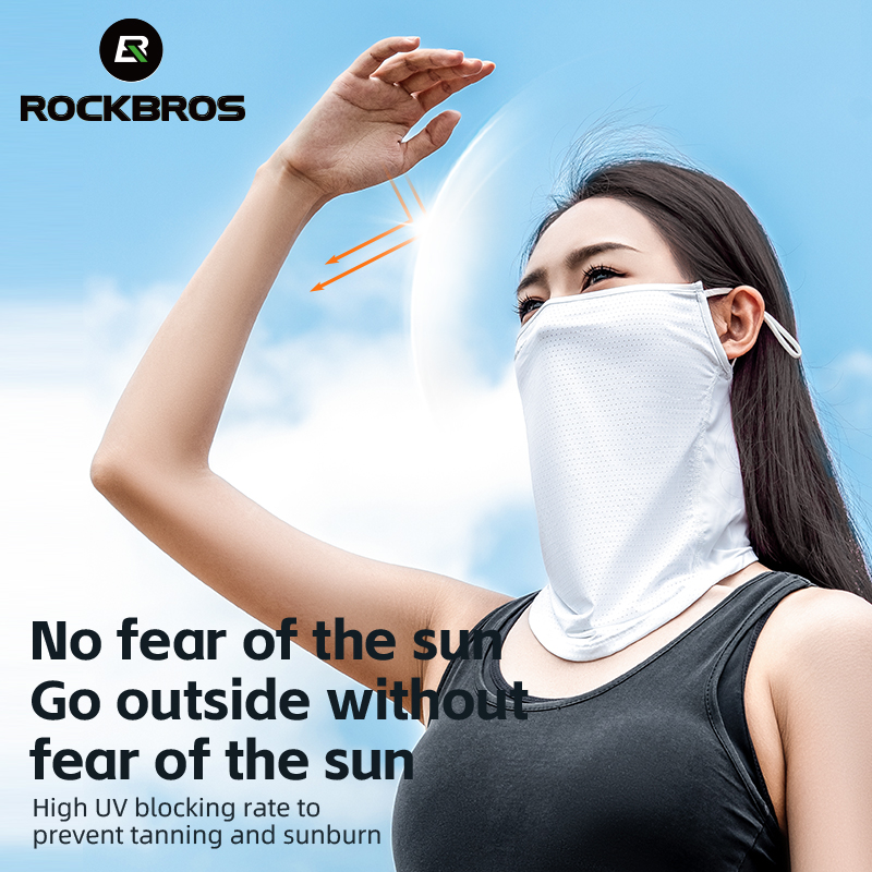 ROCKBROS-mascarilla de seda helada para verano, Anti-UV, cubierta facial de secado rápido, Bandana de protección solar, protección transpirable para el cuello, bufanda para colgar en la oreja