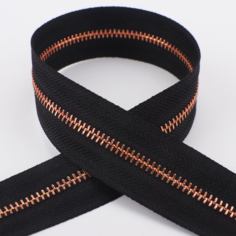 Meetee 2/4M Rose Gouden Tand 5 # Metalen Rits Code Laden Coil Ritsen Voor Jas Crop ritsen Diy Kledingstuk Naaien Zip Accessoire: BlackRoseGold / 2Meters