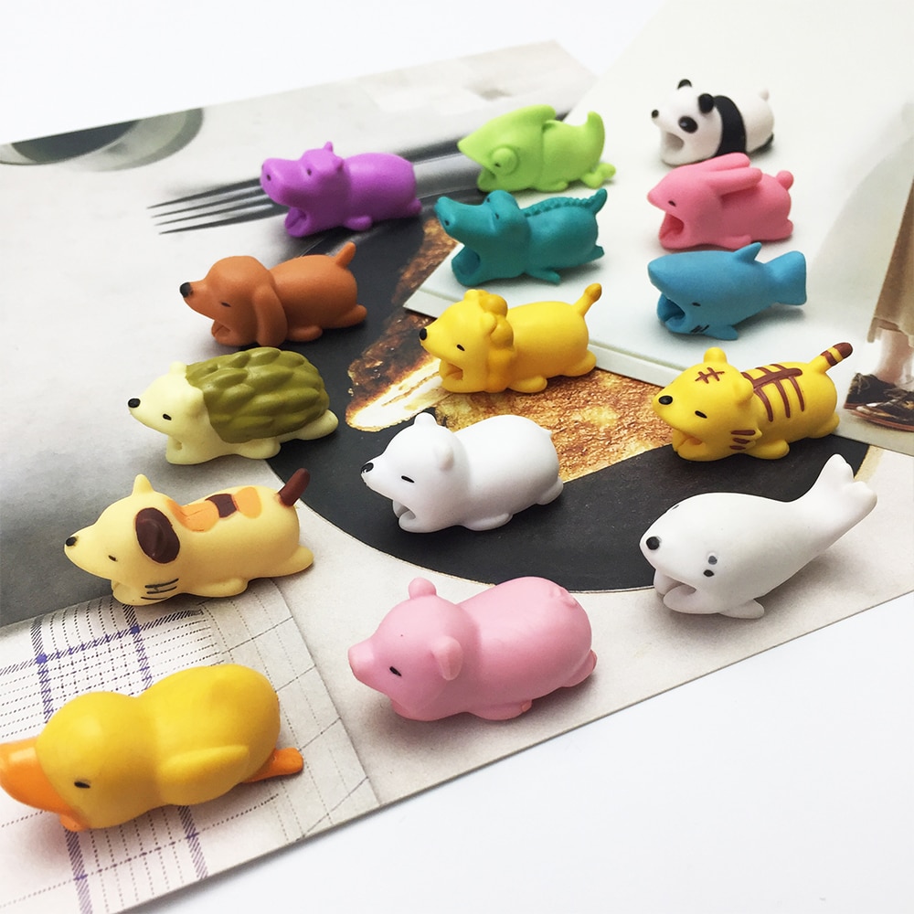 Cute Animal Bite USB Cable Protector Data Line Cord Protector Case Cable Winder Cover For iPhone X Android Charging Cable
