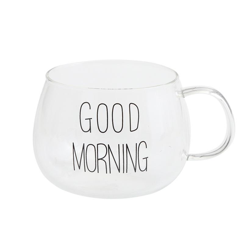 Good Morning Transparent Glass Coffee Tea Drinks Dessert Breakfast Milk Cup Kitchenware Glass Mugs With Handle