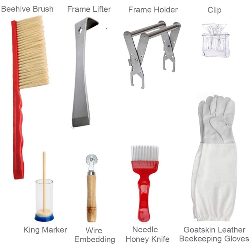 Beekeeping Honey Tools Starter Kit Set of 9 Bee Hive Smoker Equipment Supplies with Beekeepers Gloves
