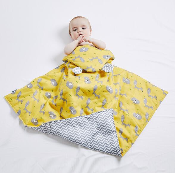 Zachte Baby Baby Hooded Deken Dikker Katoen Inbakeren Wrap Deken Sleepsack Afdrukken Winter Warm Houden BMT047: BMT047F