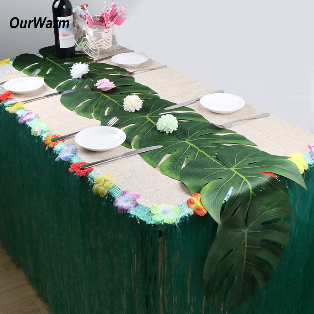 Ourwarm 12 stk. 35 x 29cm palme blad bord dækkeservietter kunstige blade dækkeservietter til bord decoartion bord tilbehør hawaii fest