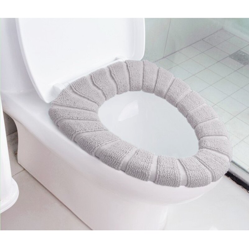 robienie na drutach pokrowiec na deskę sedesową zimowa gruba miękka mata robić WC dla gospodarstw domowych uniwersalne akcesoria łazienkowe Dropshipping: Jasny szary