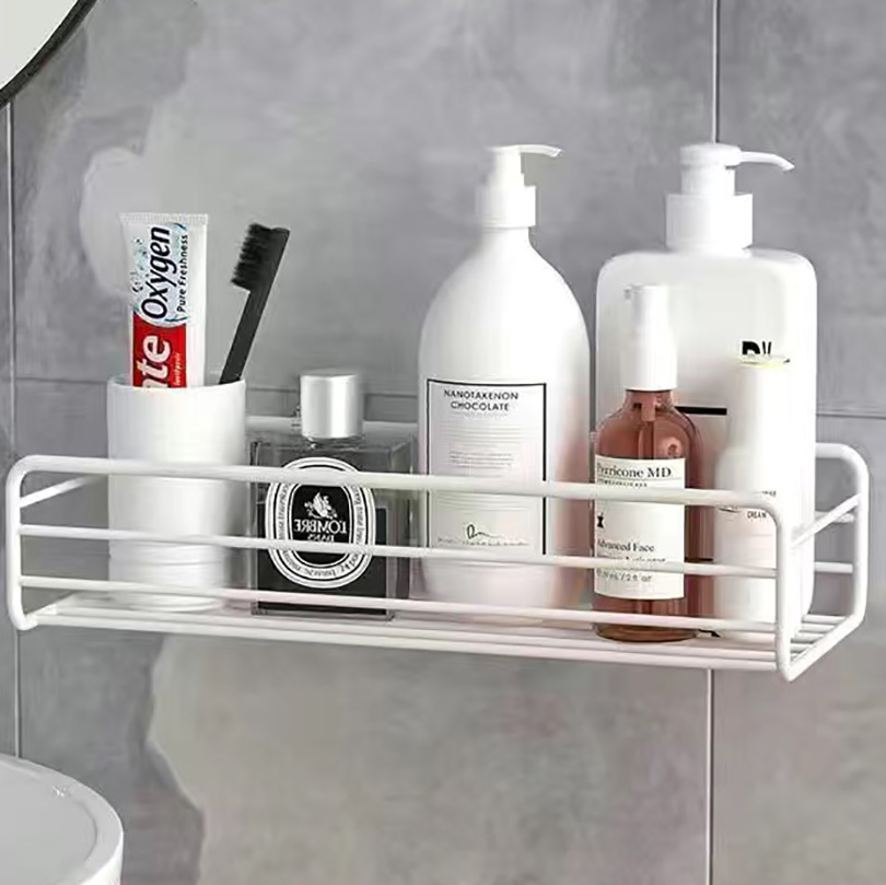 Bathroom Shelf Wall Mounted Corner Storage Shelves Shampoo Holder Iron Shower Drain Basket Bathroom Accessories Organizer: S / light yellow