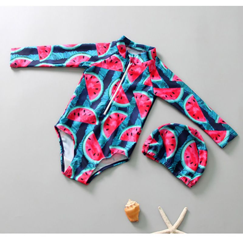 Maillot de bain garçon avec chapeau bébé enfants à manches longues une pièce maillot de bain enfant en bas âge maillots de bain bébé body enfants maillot de bain: M