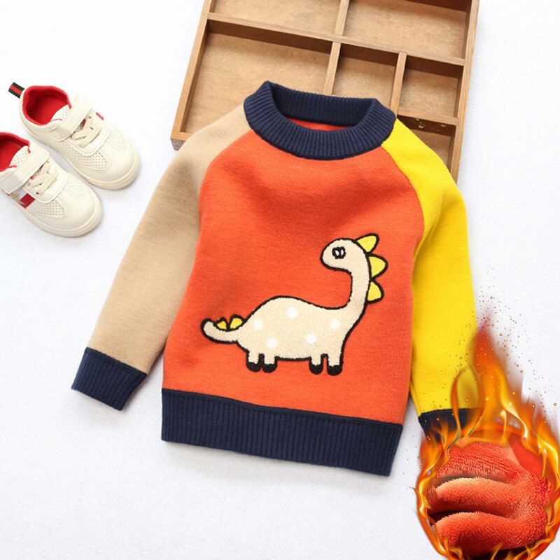 Jongenstrui winter baby jongen fleece trui kinderen katoen cartoon dikke trui kinderen kersttrui jongens gebreide tops: Oranje / 4t