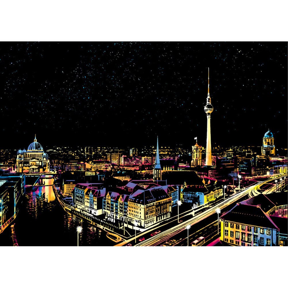 20 città Nightscape Per Bambini FAI DA TE Scratch Art Carta di Doodle Pad Raschiando la Pittura Zero Disegno Bastone FAI DA TE Pittura Giocattolo