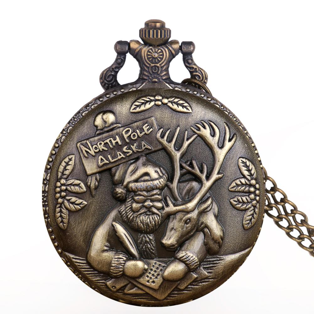 Vintage kerstman quartz zakhorloge retro ketting damesklok herenhorloge met ketting kerst