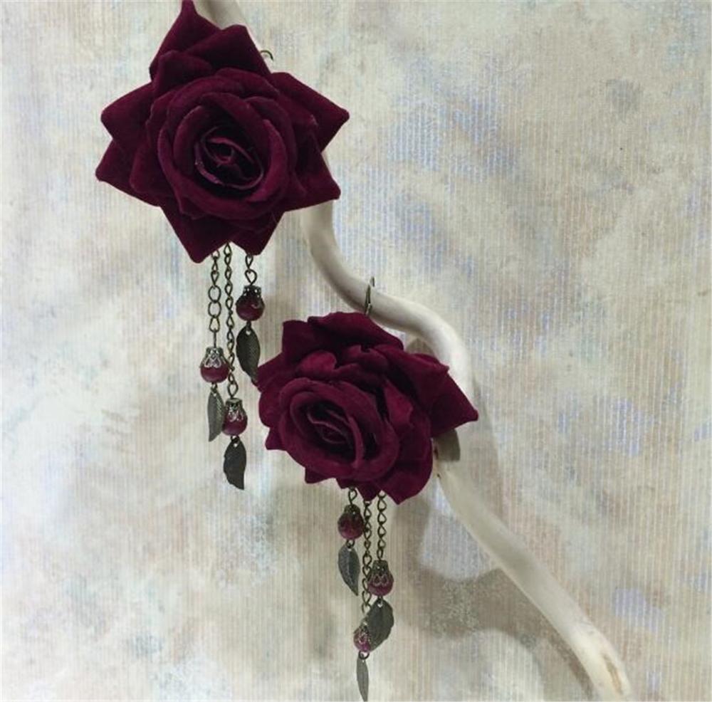 Boucles d'oreilles Lolita fleur Rose gothique fait à la main, joli gland décontracté élégance rétro, boucles d'oreilles B770