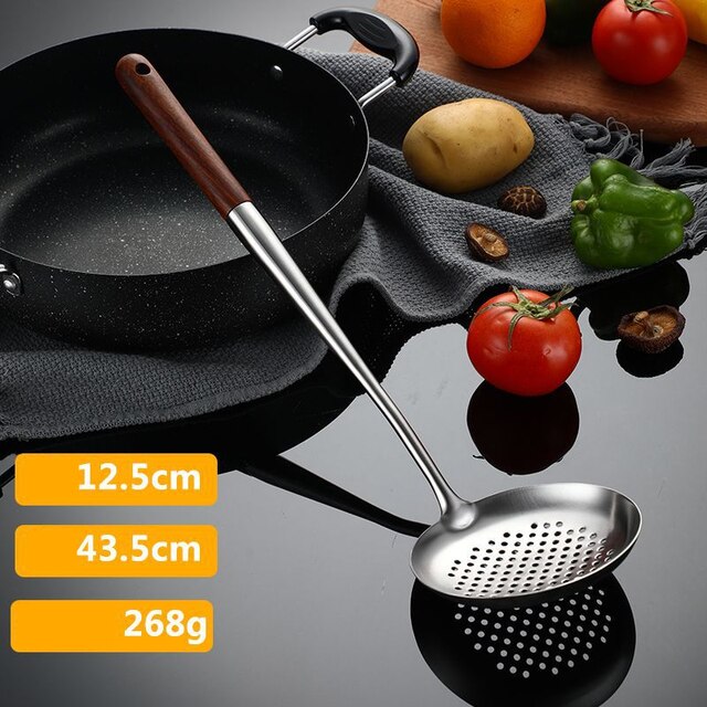 304 Stainless Steel Spatula Spoon With Wooden Handle Lengthened Cooking Spoon Anti-Scalding Cooking Shovel Kitchenware: Type 3