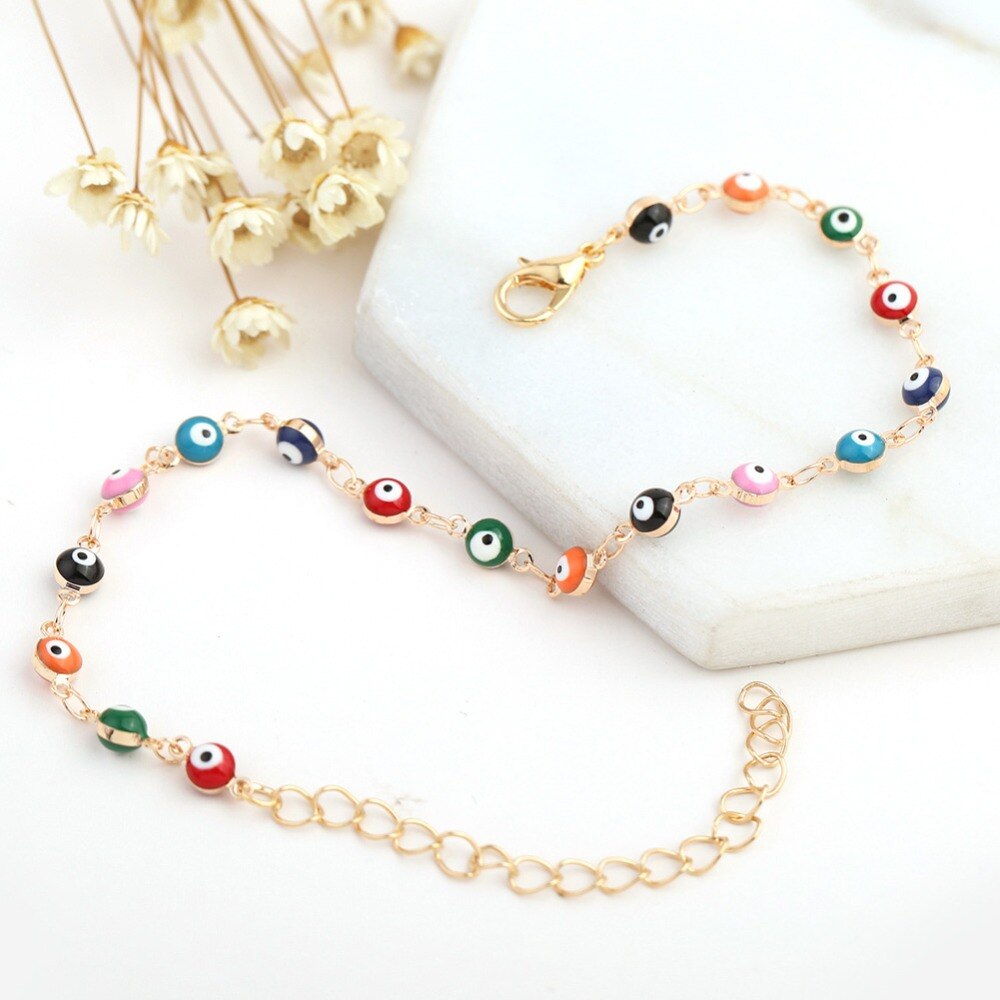 Tobilleras bohemias turcas con cuentas de ojos malvados para sandalias, Pulseras, Tobilleras, pulsera con colgante para Mujer, joyería para el pie #275583