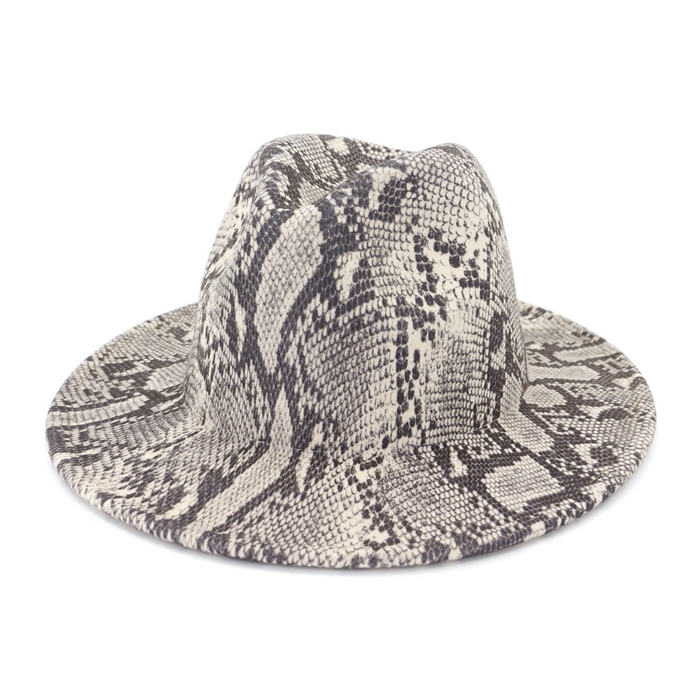 FS Vintage Snake Print Men Wide Brim Gray Brown Hat Felt Fedora Church Hats For Women Panama Sombrero Cap: Beige Fedora Hat