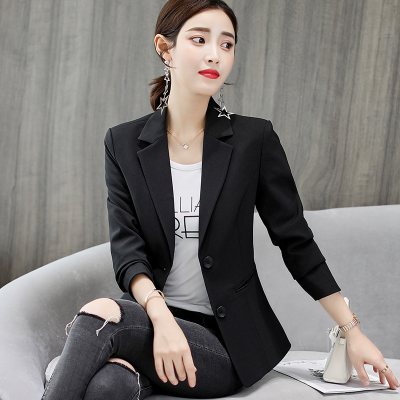 Blazers formales de oficina para mujer, chaqueta de traje ajustada de manga larga en blanco y negro para otoño e invierno, abrigo informal, top para mujer