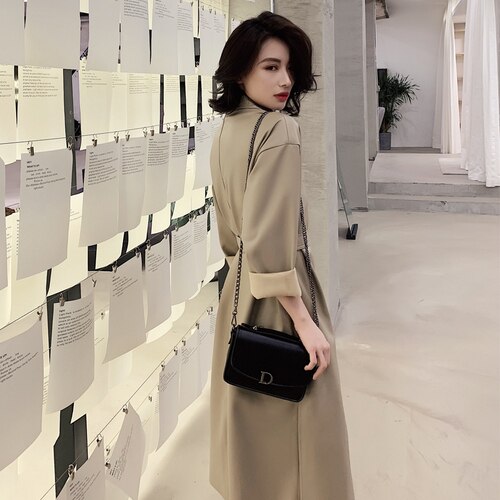 KMETRAM Spring Autumn Jacket Women Faux Leather Jacket Women Streetwear Long Trench Coat Female Windbreaker Chaqueta Mujer 5475: light khaki / M