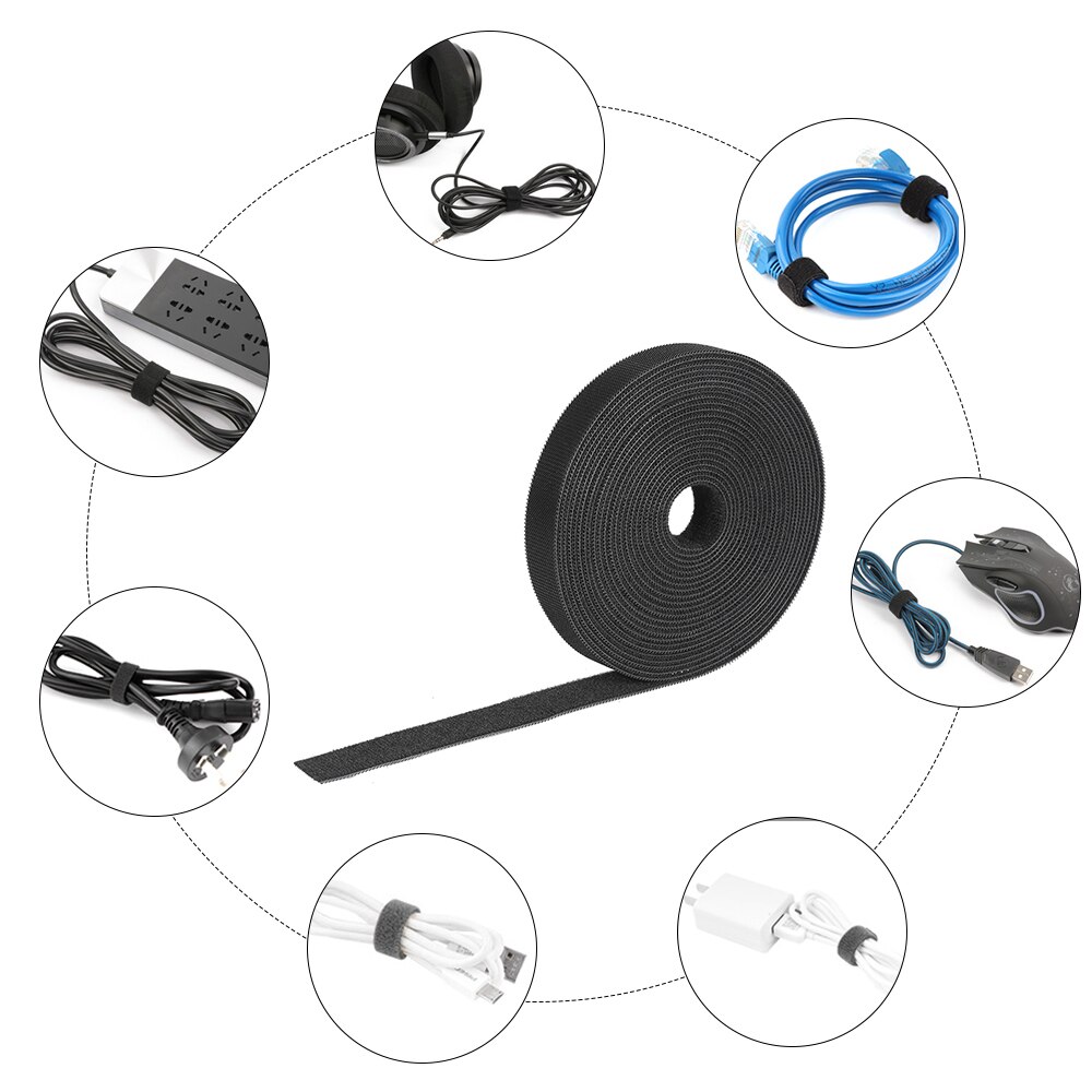 1-Roll Reusable Fastening Wire Organizer Cable Ties Cord Rope Cable Management Hook &amp; Loop Nylon Fastening Tape Cable Strap