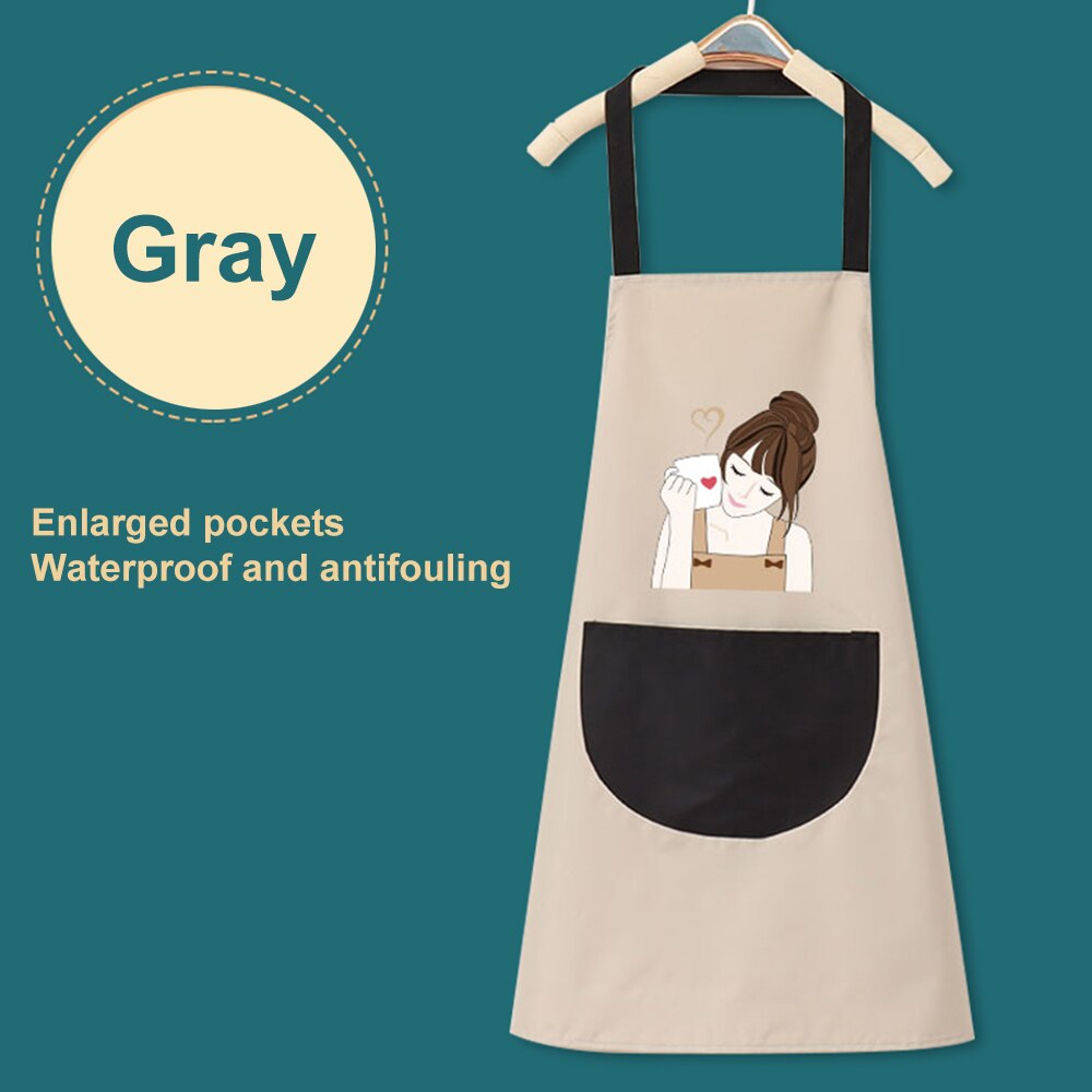 Hand Towel Apron Waterproof Stain Home Kitchen Cooking Waist Korean Cute Bear Hanging Neck Towel Apron Oversleeve: gray without towel