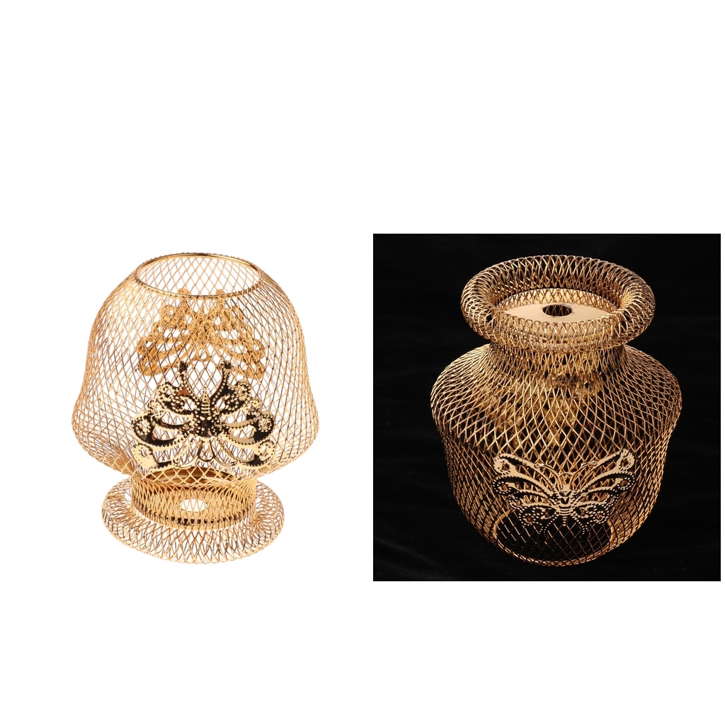 2Pcs Iron Table Lamp Shade Modern Standard Flower Vase Style Butterfly Pattern Lamp Shade Gold