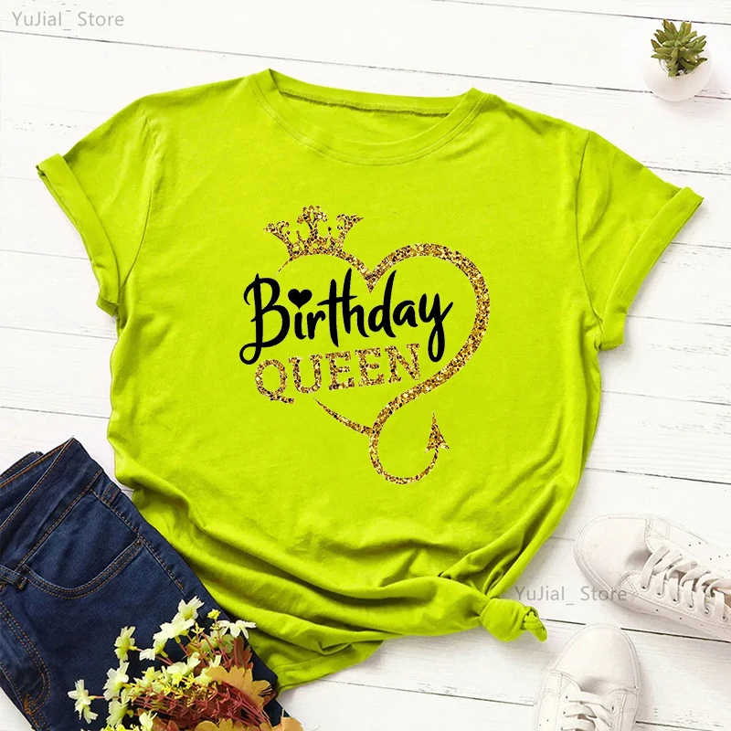 de cumpleaños para niñas, camiseta con estampado gráfico de reina de cumpleaños, ropa de mujer, camiseta gris/verde/amarillo/rosa/negro/blanco para mujer: S / Gris oscuro