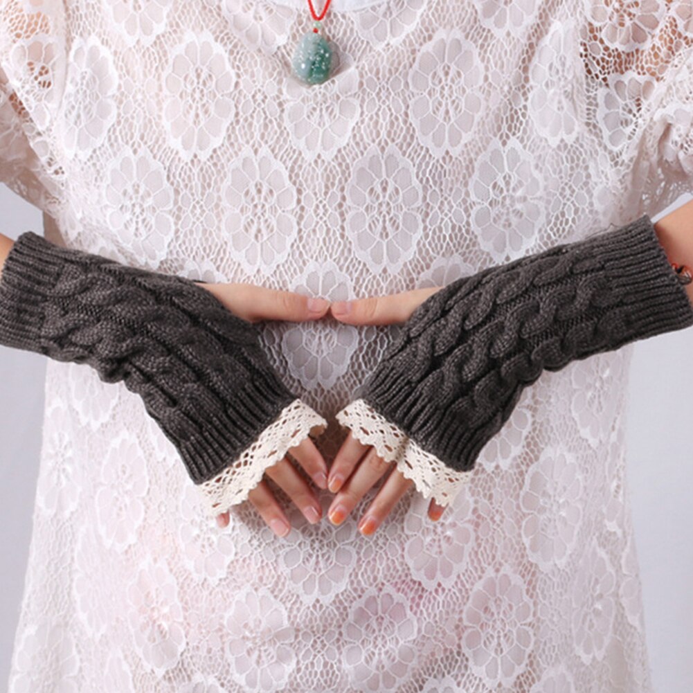 Mitaine longue en dentelle tricotée au Crochet pour femme, gants chauds pour les bras et les poignets, hiver automne