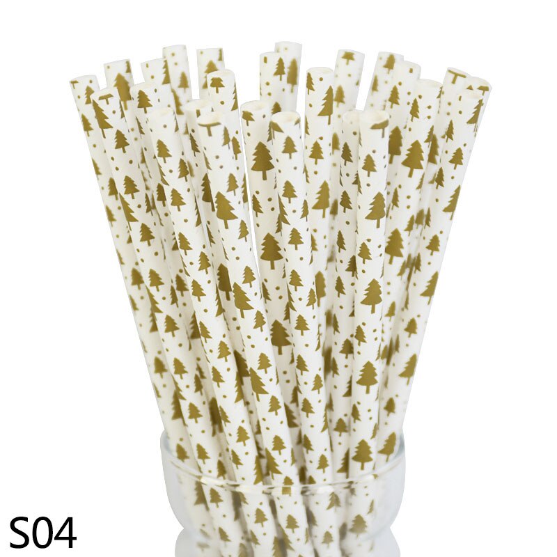 25 stuks/partij kerstversiering sneeuwvlok papieren rietjes diy kerst bruiloft verjaardag feest decoratie wegwerp drinkrietjes: S04