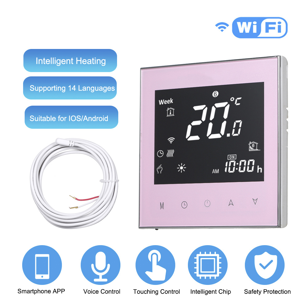 WiFi &amp;Touch screen control Thermostat for Gas Boiler Heating or Water Floor Heating Temperature Controller AC 95-240V BHT2000GB: GB pink  with wifi