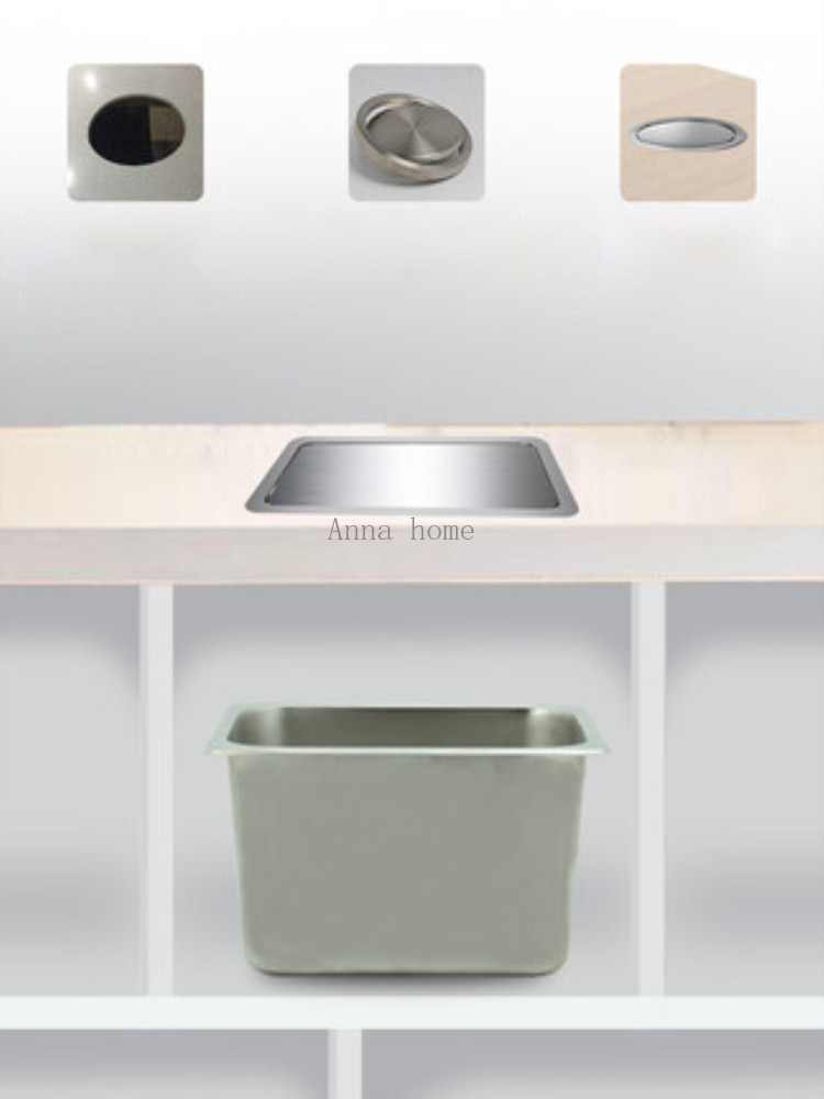 Stainless Steel Flush Recessed Built-in Balance Swing Flap Lid Cover Trash Bin Garbage Can Kitchen Counter Top