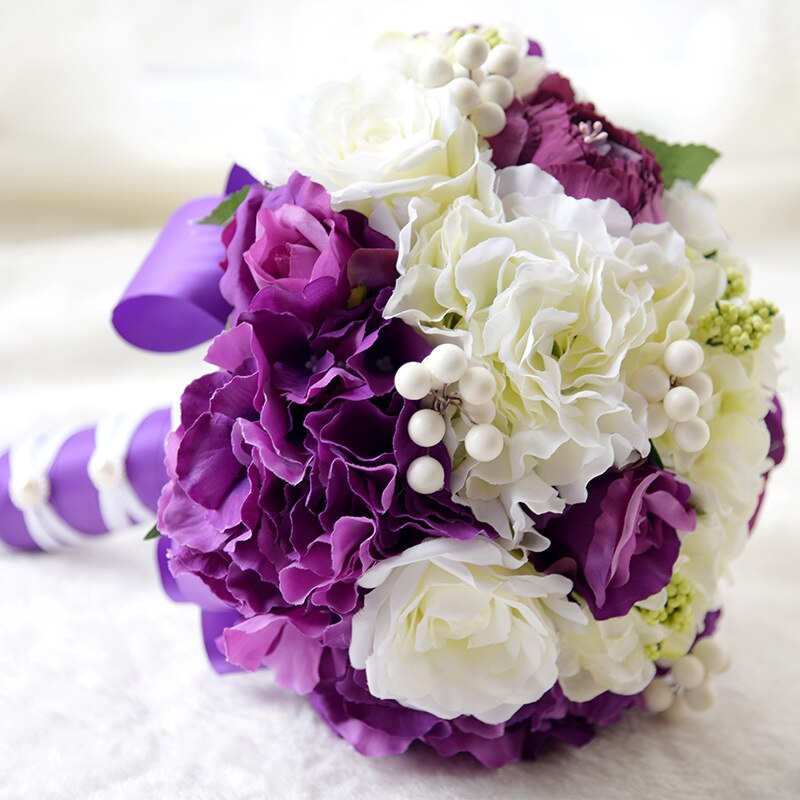Kyunovia Purple Romantic Wedding Bouquet Pearl Bouquet Wedding Accessories Artifical Wedding flowers Bridal Bouquets GC25: Purple