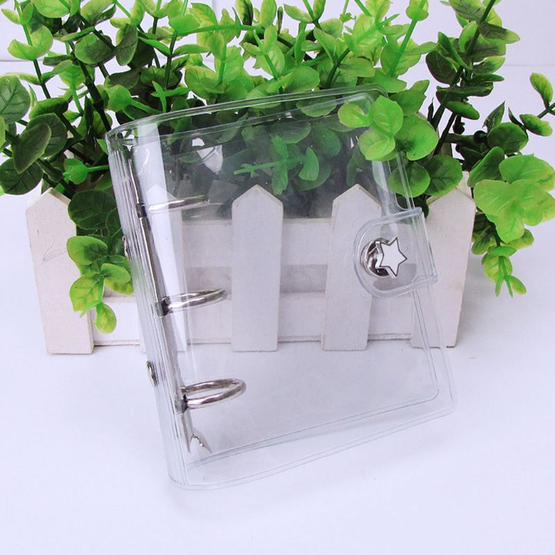 Transparent 3 Holes Mini PVC Loose Leaf Notebook Notepad Sheet Shell File Folder Cover: Pink