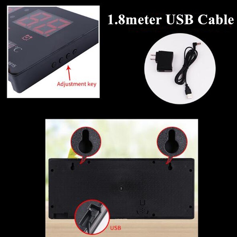 Large Electronic Wall Clock Alarm Hourly Chime Function Calendar Temperature Display Table Clocks With Plug Digital LED Clocks