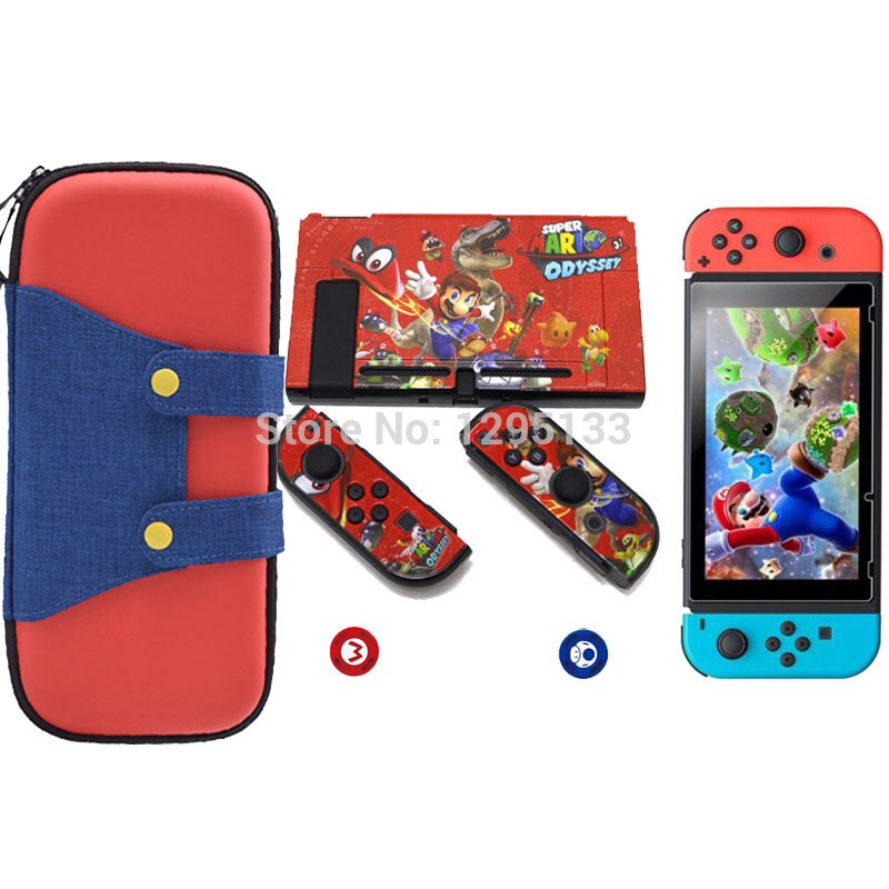 Bolsa de almacenamiento para Nintendo Switch Console protector de pantalla de vidrio templado para Nintendoswitch Joystick Grip Caps para Nitendo Joy-Con