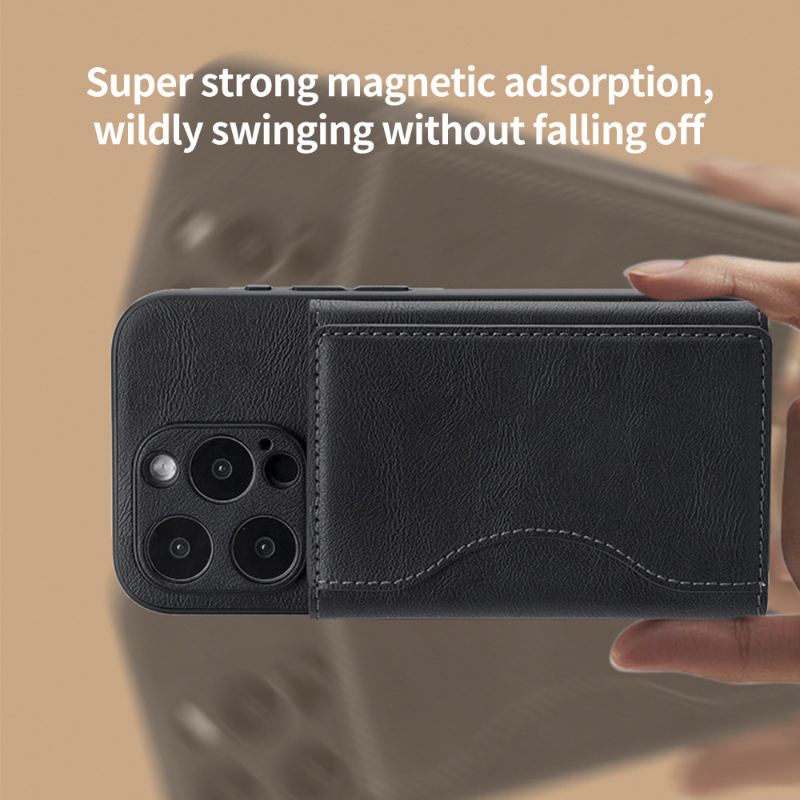 Bolsa carteira de couro magnética para iphone 17 16 15 pro max titular do cartão bolsa de telefone capa protetora com três dobras sacos magnéticos