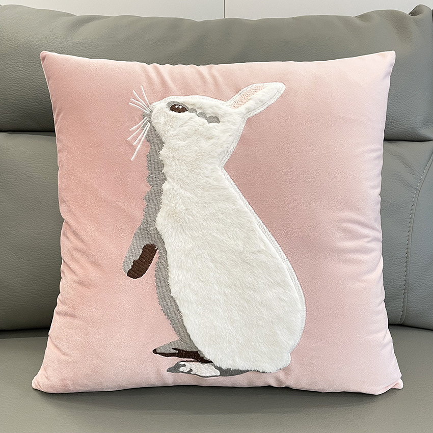 45x45CM Cute Cartoon Rabbit Throw Pillow Cover Nordic Animal Stamping Waist Cushion Cover Decor Home Decorative Pillowcase: VIOLET/紫罗兰