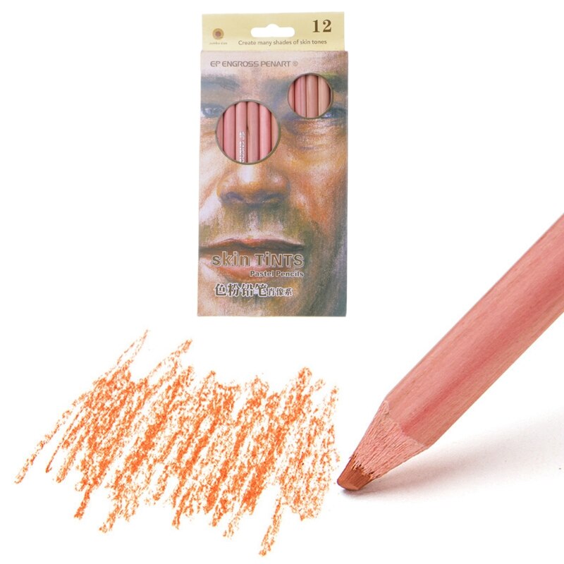12Pcs Professionele Zachte Pastel Potloden Hout Huid Tint Pastel Kleurpotlood