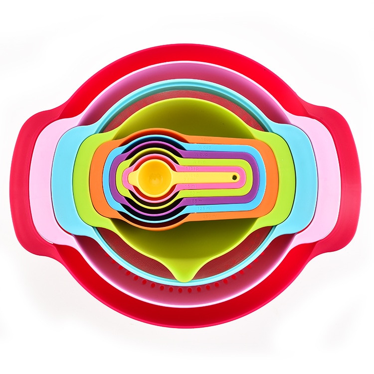 Baking Rainbow Bowl Plastic Measuring Cup Bowl 10-Piece Set with Scale Measuring Spoon Integrated Nano Sieve Set