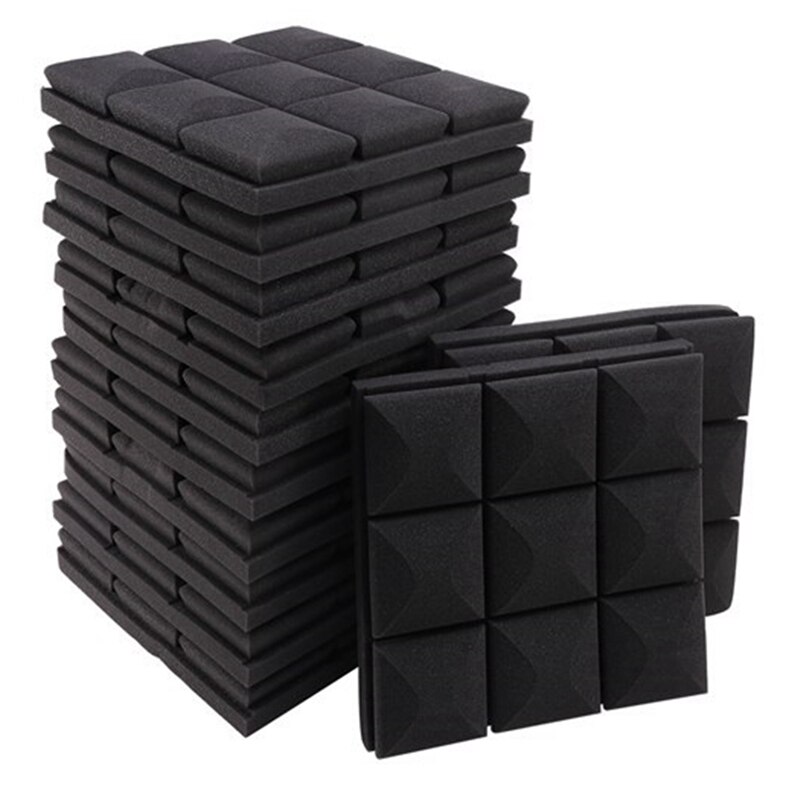 24 Pack Black Acoustic Foam Panels 2X12x12inch Mushroom Sound Insulation Cotton Soundproof Sound Insulation Absorbing