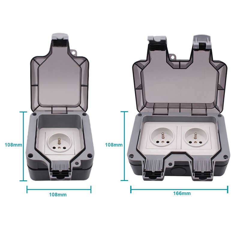 16A IP66 Waterproof Wall Power Socket Box Outdoor Electrical Outlet France Standard Plug Outlets Grounded Sockets for Ship Boat