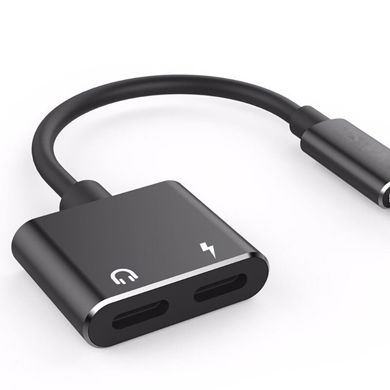 2-in-1 Male to Dual Lightning Jack Female Adapter for iPhone 7 8 12 11 Plus X Fast Charging Portable Quick Charger Audio Adaptor: black