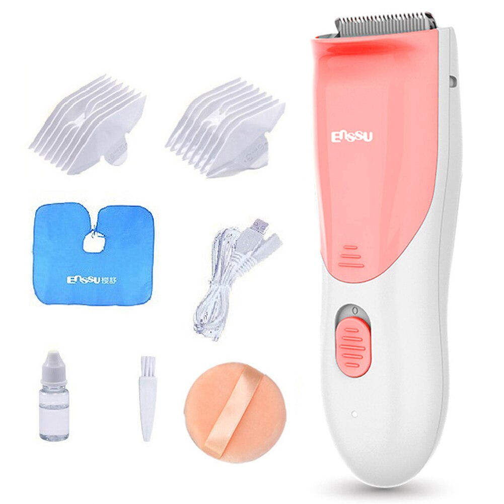 Outil bébé tondeuse à cheveux coupe de cheveux USB charge lame en céramique à faible bruit tondeuses électrique étanche toilettage maison enfants: Rose