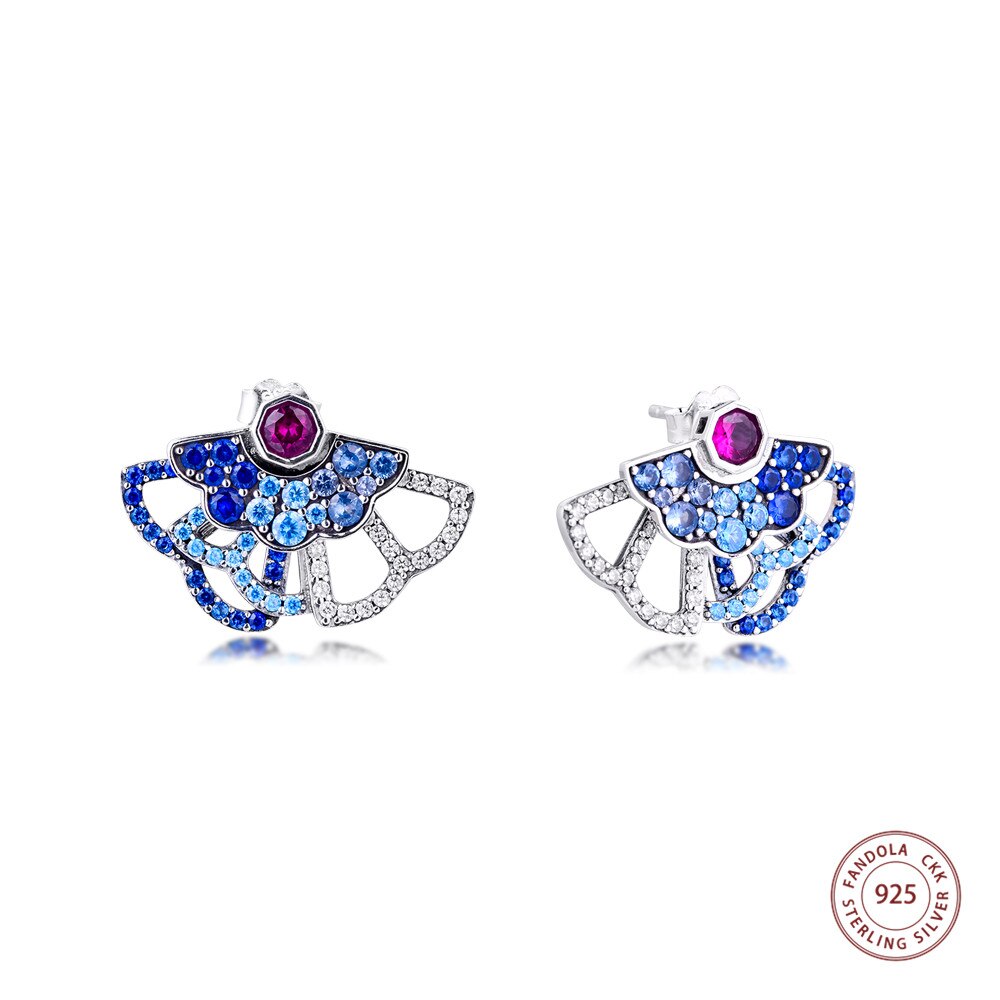 Bleu & rose Fan déclaration boucles d'oreilles pour les femmes 925 boucles d'oreilles en argent Sterling bijoux de oreille Brincos