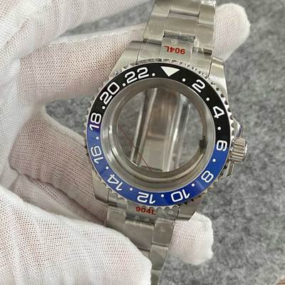 40Mm Transparante Bodem Horloge Case + Zand Riem Strap Extension Gesp Platte Saffierglas Geschikt Voor NH35/NH36 beweging: Black Blue GMT