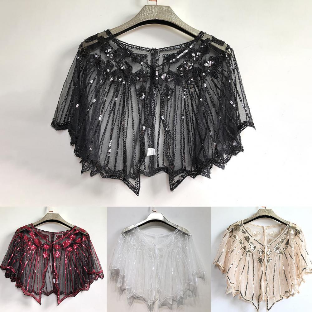 Scalloped High Beaded Sequin Short Top Women Cape See-through Women Shawl Decorative Women Accessories