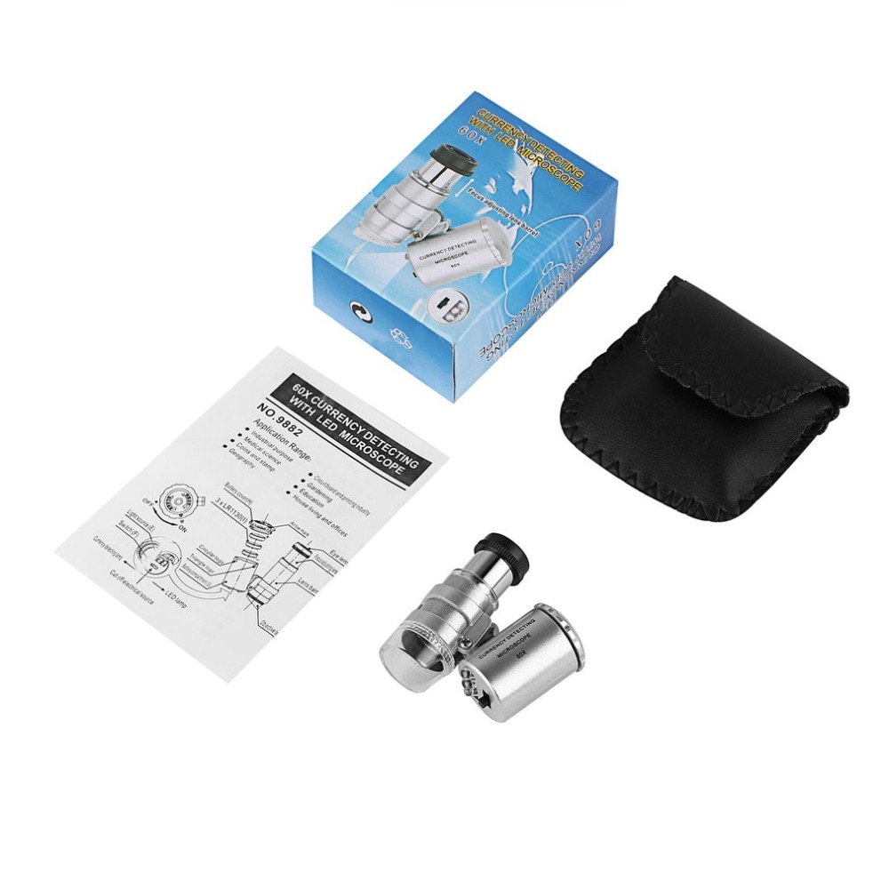 Mini microscope de poche 60x avec LED et éclairage UV